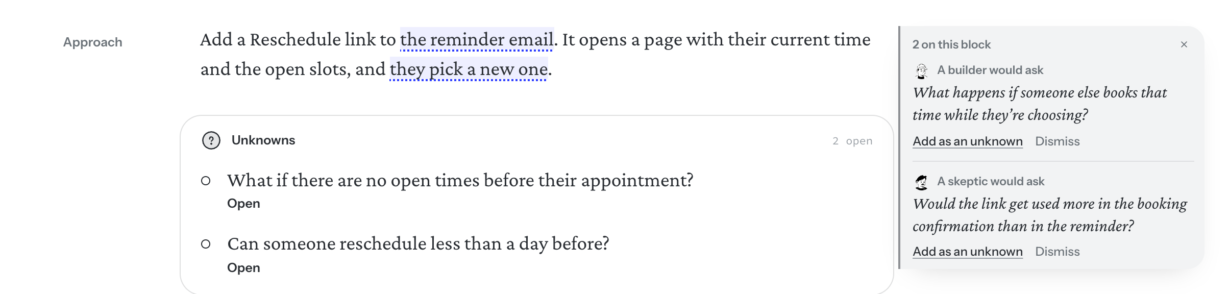 A question in the margin beside the Approach, with the face of the person who asked it