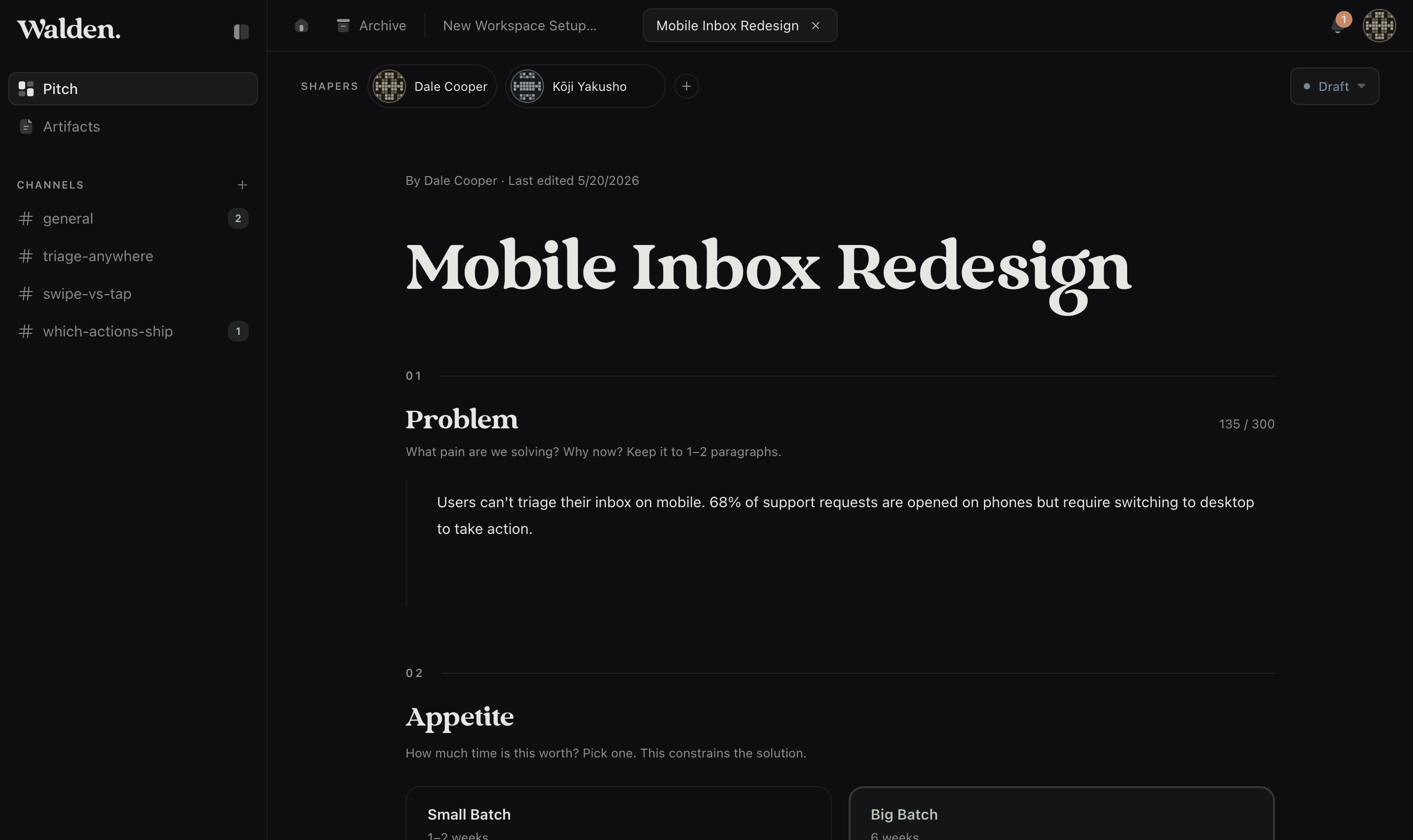 Pitch editor interface in dark mode